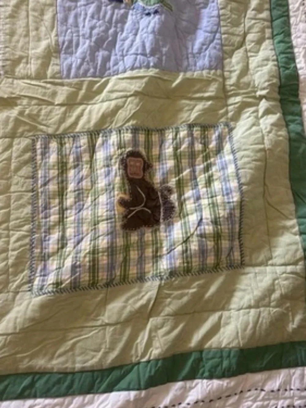 Pottery Barn Kids Twin Quilt Safari Jungle Animal Patchwork Green Cotton Bedding